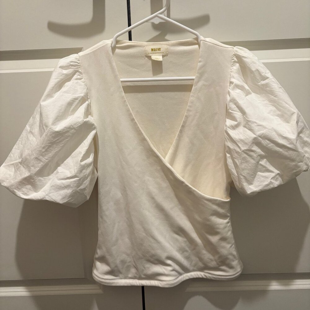 White/Ivory Puff Short Sleeve Top - Small - Maeve/Anthropologie.